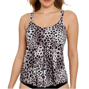 Swim Solutions Cheetah Print Bust Support Tankini Swim Top Size 8